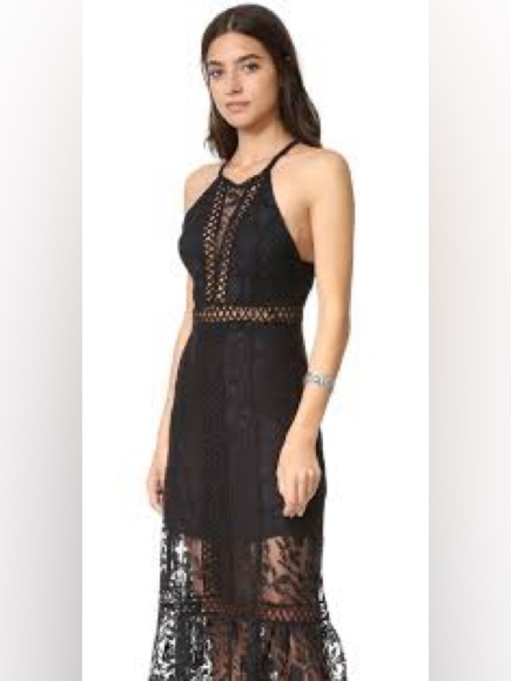 Free People Anastasia Black Lace Halter Maxi Dress
